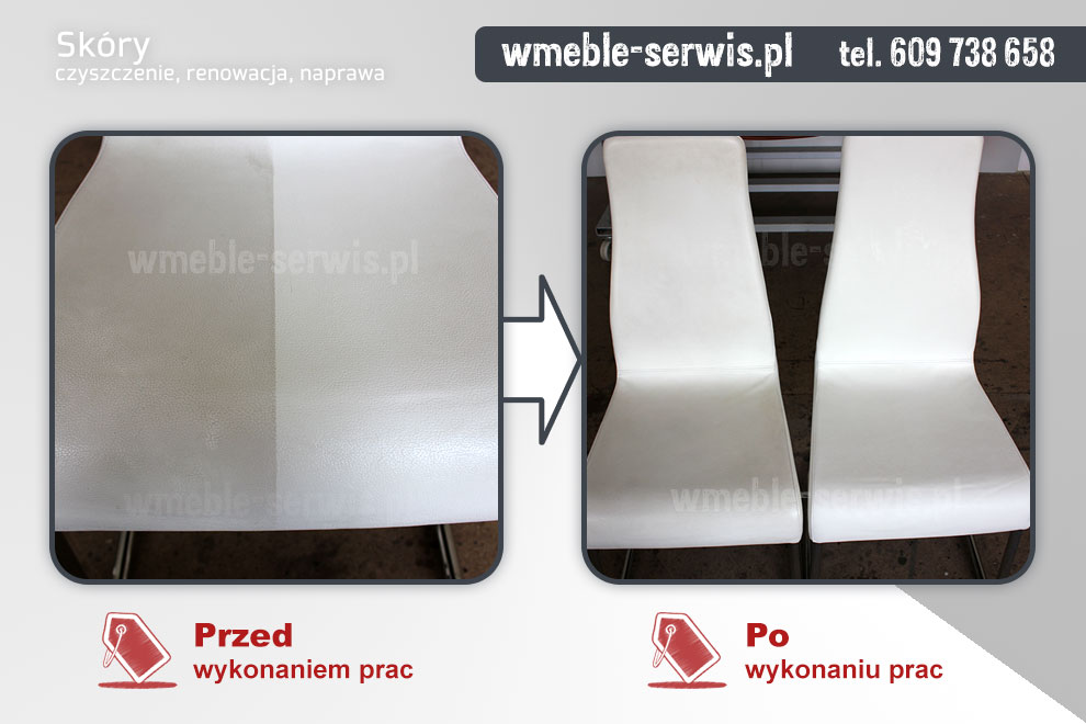 Czyszczenie białej skóry na krzesłach Poznań