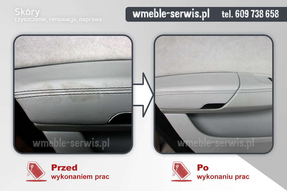 Naprawa skóry - usuniecie śladów opon na boczku samochodu Audi