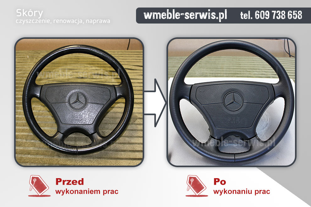 Renowacja kierownicy ze skóry od mercedesa z lat 80-tych