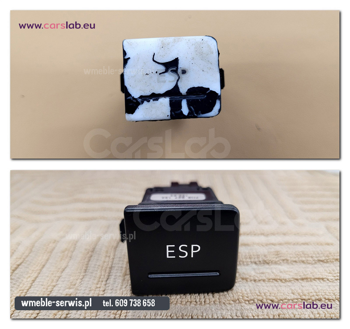 Kompleksowa renowacja konsoli środkowej VW T5 – kleisty lakier, wytarte przyciski, niewidoczny ESP... Wszystko odtworzone!