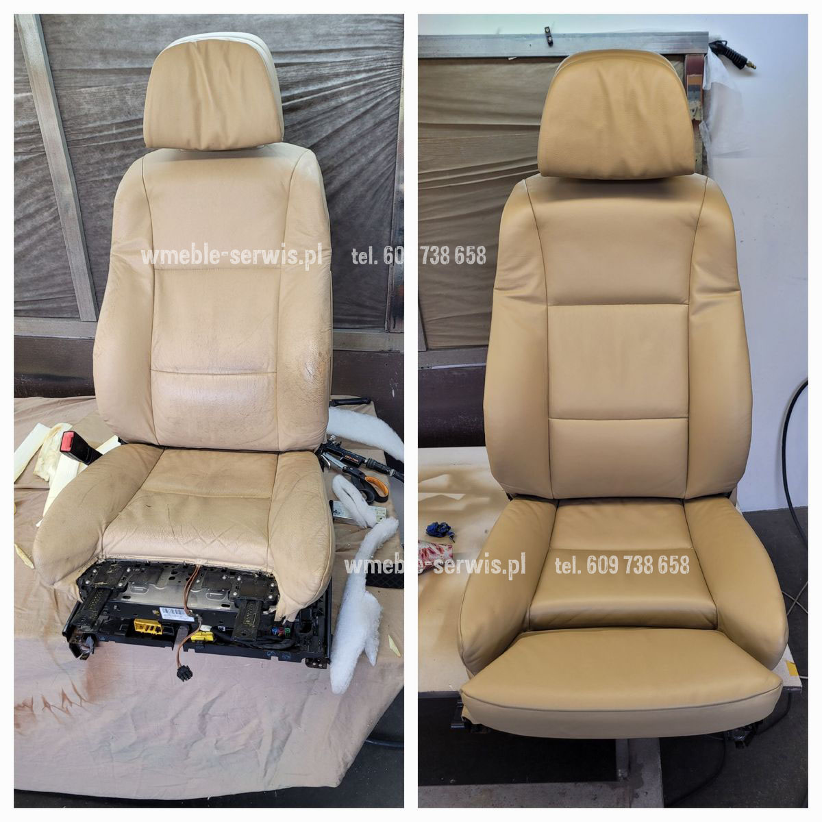 Renowacja powłoki skóry fotela kierowcy